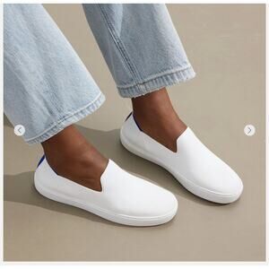 Rothy's The Original Slip On Sneaker in White blue trim size 7.5